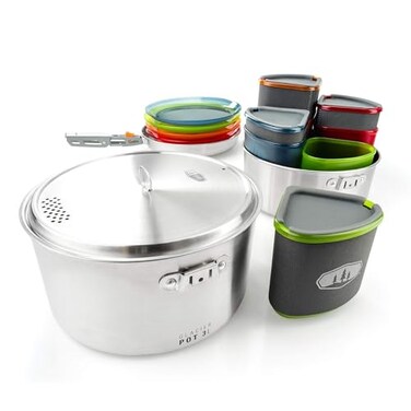 GSI Outdoors Glacier Stainless Camper 4 Person Packable CookwareDinnerware Set for Camping or Backpacking