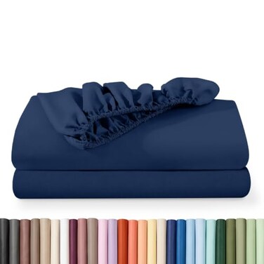 Bare Home 2-Pack Fitted Sheet 1800 Ultra-Soft ,Twin, Dark Blue