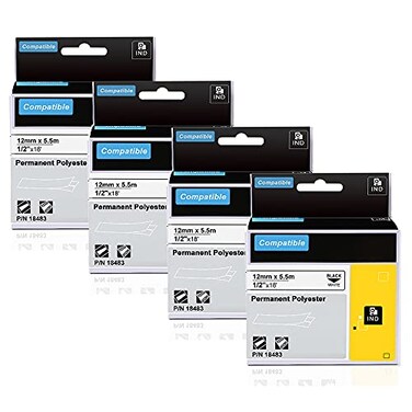 AONOMI Permanent Polyester Labels 1/2" Black Print on White Tape