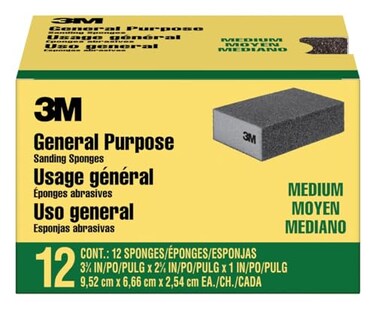 3M Sanding Sponge Block, 12-Pack, Medium Grits, 3-3/4 in x 2-5/8 in