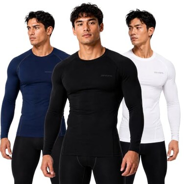 DEVOPS 3 Pack Men's Cool Dry Compression Baselayer Long Sleeve Shirts Top