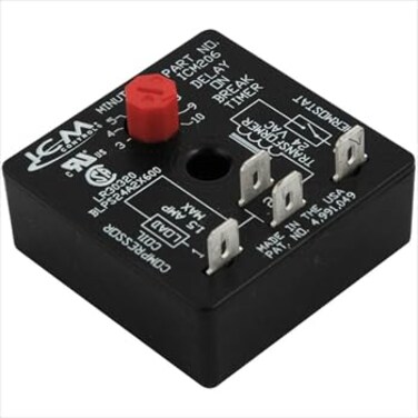 ICM Controls ICM206B Delay-on-Break TimerAdjustable 3&ldquo;10 Minute Anti-Short Cycle Protection18&ldquo;30 VAC Compressor Delay Module for HVAC, Air ConditionerHeat Pump Systems
