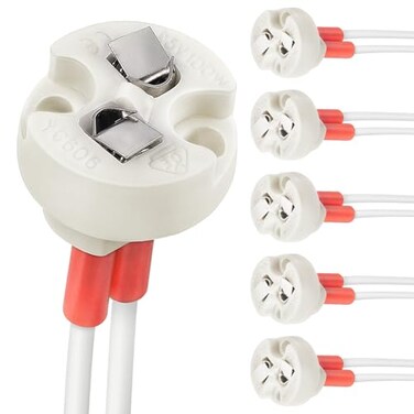 DiCUNO G4, GU5.3 Bi-Pin Ceramic Base Socket, with Wire Connector, 6-Pack