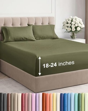 CGK Unlimited Extra Deep Queen Sheet Set - 4 Piece Breathable Cooling Sheets - Sage Green