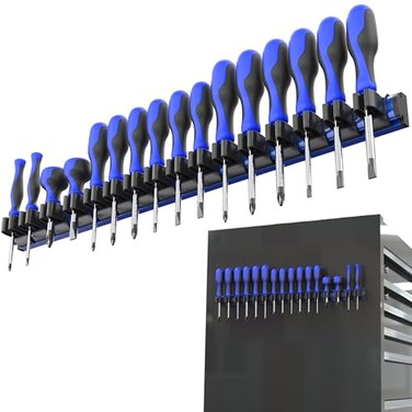Olsa Tools Magnetic Screwdriver Organizer, Blue, Holds 16 Screwdrivers