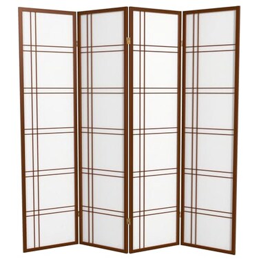 Red Lantern 6 ft. Tall Double Cross Shoji Screen - Walnut - 4 Panels