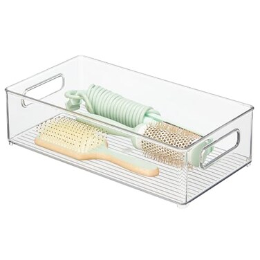 iDesign Stackable Bathroom Storage Bin with Handles, Clear