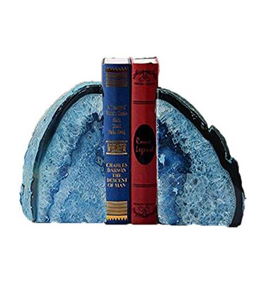 JIC Gem Blue Agate Geode Bookends Heavy Duty Hippo bookends 1 Pair 3-4Lbs
