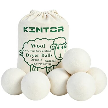 KINTOR Wool Dryer Balls XL 6-Pack, Reusable Natural Laundry Fabric Softener