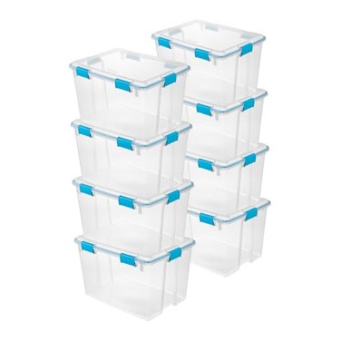 Sterilite Gasket Storage Box with Lids for HomeOffice, 80 Quart, 8-Pack