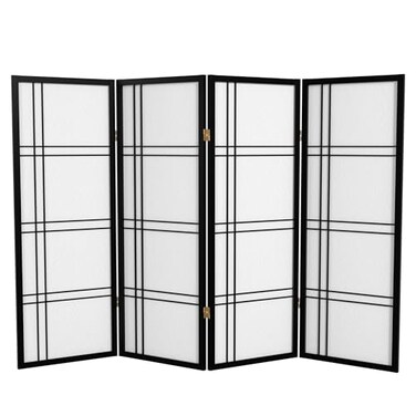 Red Lantern 4 ft. Short Double Cross Shoji Screen - Black - 4 Panels