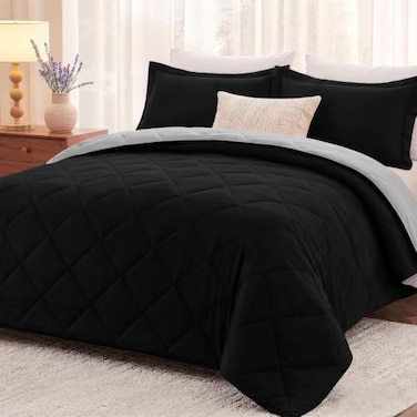 downluxe Comforter Set Reversible Bedding Sets, Black/Grey, Twin