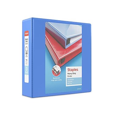 Staples Heavy-Duty 3-Inch D-Ring View Binder, Periwinkle, 600 Sheets