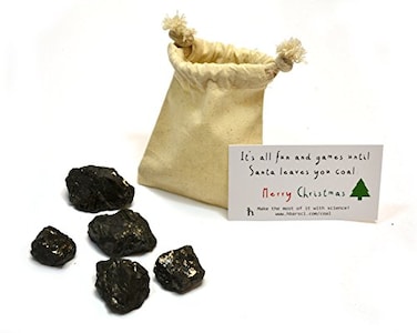 hBARSCI Santa's Coal for Christmas Stocking, Premium Cotton Bag and 5 Small Lumps ,1 x 1 x 1 Approx. - Medium Marble Sized- Genuine American Coal - Includes Experiment