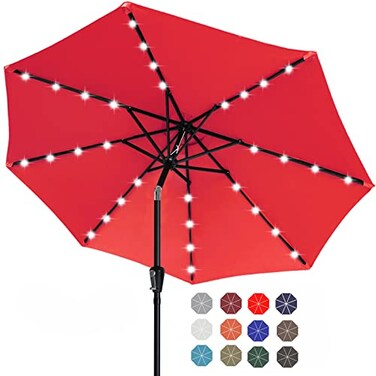 ABCCANOPY Solar Led Patio Umbrella with 32 Lights 9FT,Red