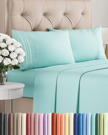 CGK Unlimited Queen Size 4 Piece Sheet Set - Comfy BreathableCooling Sheets - Spa Blue