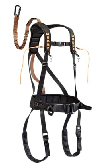 Muddy Hunting Tree Stand Safety Systems Lightweight Padded Nylon Quick-Release Safeguard Harness, Small/Medium