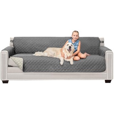Sofa ShieldCouch Oversize Sofa Slip Cover with Strap, Charcoal Linen