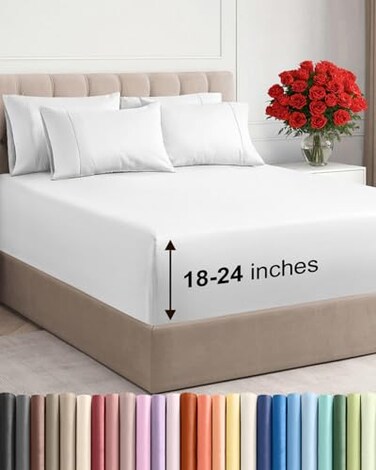 CGK Unlimited Extra Deep Cal King Sheet Set - 6 Piece BreathableCooling Sheets - White
