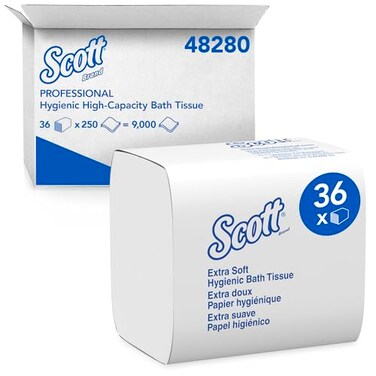 Scott Professional ScottHygienic High-Capacity Folded Bath Tissue, Bulk ,48280, 2-Ply, White, Single-Pull, ,250 Sheets/Pack, 36 Packs/Case, 9000 Sheets/Case