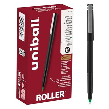Uni-Ball UNI 60154 Roller Pen Rollerball, Green, Micro 12 pk