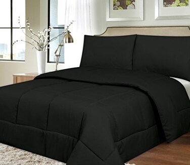 Sweet Home Collection Down Alternative Polyester Comforter Box Stitch Microfiber Bedding - Queen, Black