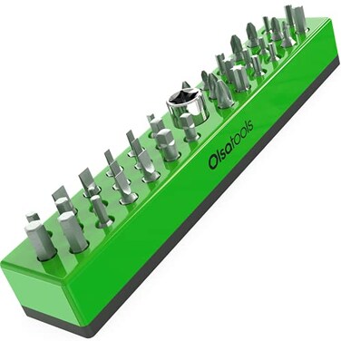 Olsa Tools Hex Bit Organizer with Magnetic Base - Green Holder for Drill, Tamper, and Specialty Bits - Compact Magnetic Storage Solution - Part 1140