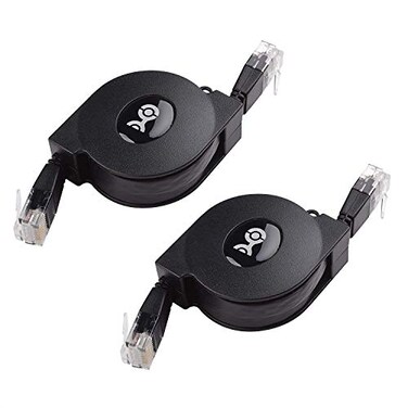 Cable Matters 2-Pack Retractable Cat 5e Ethernet Cable, 3ft, Black