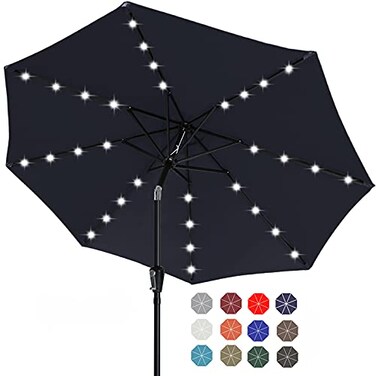 ABCCANOPY Solar Led Patio Umbrella with 32 Lights 9FT,Navy Blue