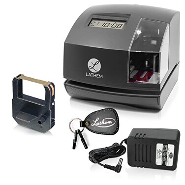 Lathem 1600E Time Clock Machine and Document Stamp, Charcoal Gray