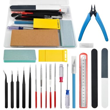 BXQINLENX Professional 20 PCS Model Tools Kit Modeler Basic Tools Craft Set Hobby Building Tools Kit for dam Car Model Building Repairing and Fixing,I
