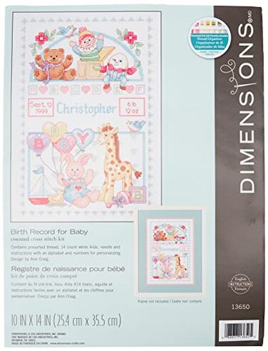 Dimensions Counted Cross Stitch Birth Record Personalized Gift, 14 Count White Aida, 10'' x 14''