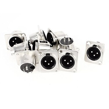 uxcell 3-Pin XLR Male Chassis Metal Panel Mount Socket, 3 Terminals PCB Panel Jack Audio Studio Speaker Microphone Connector, 10 Pcs Silver Tone