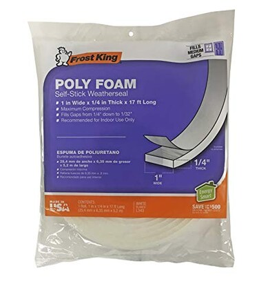 Frost King L343 Poly Foam Tape-Open Cell-Maximum Compression, L343-1, 17ft L, White-1/4 Thick, 1" W, 1/4" T, White