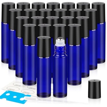 ZEJIA 10ml Roller Bottles for Essential Oils, 24Pack Glass Roll on Bottles