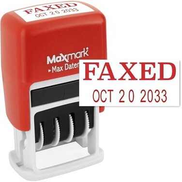 MaxMark Self-Inking Rubber Date Office Stamp with FAXED PhraseDate - RED Ink ,Max Dater II, 12-Year Band