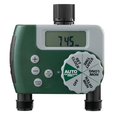 Orbit Programmable Digital Hose Watering Timer - 2 Outlet - Battery Powered - with LCD Screen - Built-in Rain Delay - Water-Resistant - 58910