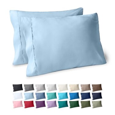 Bare Home Pillowcases Open End ,Standard Set of 2, Light Blue
