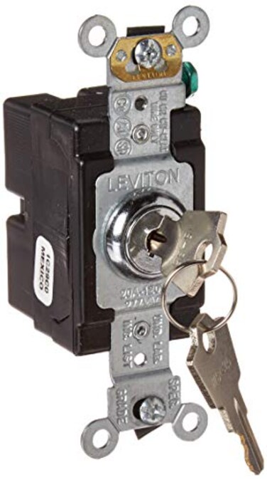 Leviton 20 Amp, 120/277 Volt, Key Locking, Single-Pole, AC Quiet Switch, Extra Heavy Duty Spec Grade, Self Grounding, 1221-2KL, Chrome
