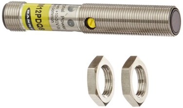 Banner M12PDQ8 Barrel-Style Sensor, Diffuse Sensing Mode, 4-Pin Integral Euro-Style Connector, M12 Threaded Mount, 660 nm Wavelength Visible Red LED, PNP Output, 400 mm Sensing Range