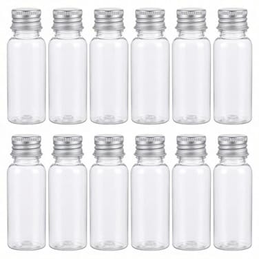ASTRQLE 12Pcs Empty Refillable Clear Plastic Bottle with Aluminum Screw Cap,Tiny Jars,Travel Small Container ,20ml