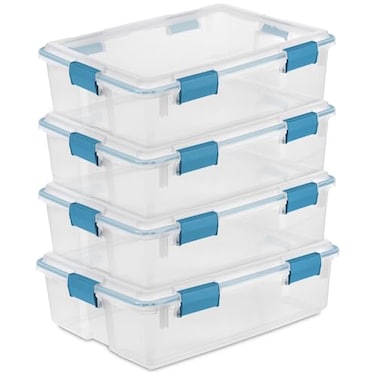 Sterilite Gasket Storage Box with Lids for HomeOffice, 37 Quart, 4-Pack