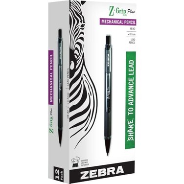 Zebra Pen Z-Grip Plus Mechanical Pencil, 0.7mm2 HB, Clear Barrel, 12-Pack