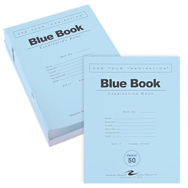 ROARING SPRING Blue Exam Books, 8.5" x 7", 6 Sheets/12 Pages, 50 Pack