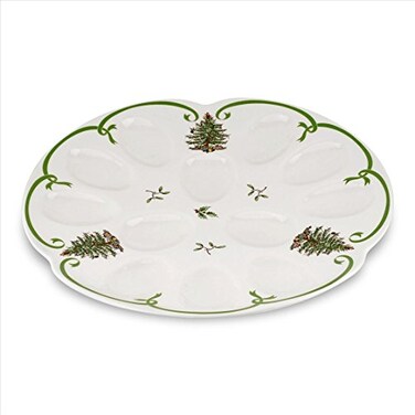 Spode Christmas Tree Deviled Egg Plate, 13 Inch Holiday Egg Serving Platter - Christmas TreeMistletoe Motif, Fine Porcelain Tableware, Dishwasher Safe Appetizer Tray, Festive Serveware