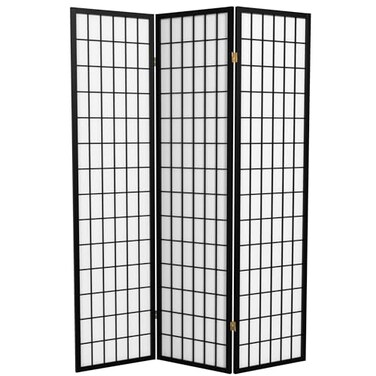 Red Lantern 6 ft. Tall Window Pane Shoji Screen - Black - 3 Panels