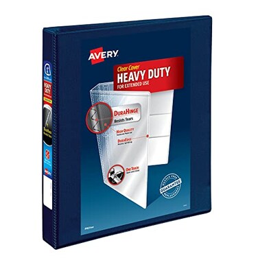 Avery Heavy-Duty View 3 Ring Binder, 1" Rings, 1 Navy Blue Binder