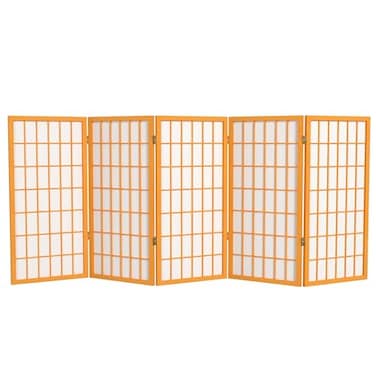 Red Lantern 3 ft. Short Window Pane Shoji Screen - Honey - 5 Panels