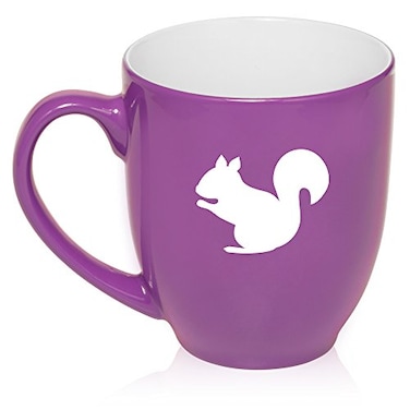 MIP 16 oz Large Bistro Mug Ceramic Coffee Tea Glass Cup Squirrel ,Purple
