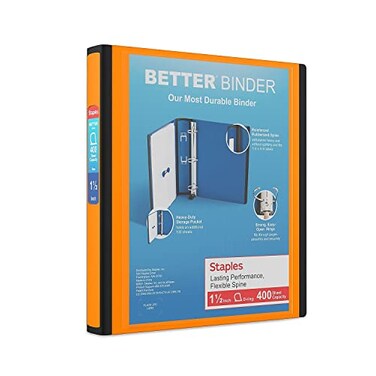Staples Better Binder, 1.5-Inch D-Ring View, Orange, 350 Sheets